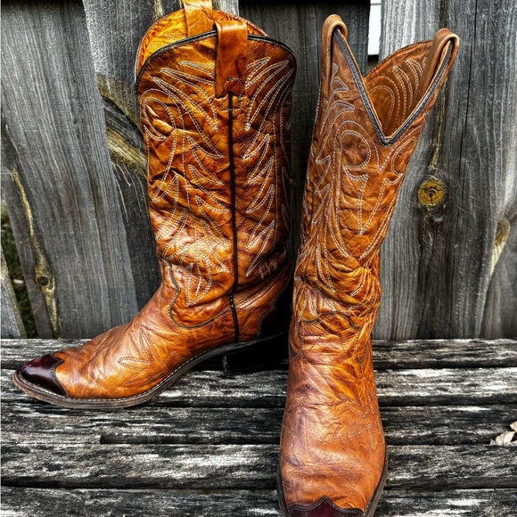 Vintage Other - Vintage TEXAS Men's Leather Western Cowboy Boots Size 8 Brown Wing Tip